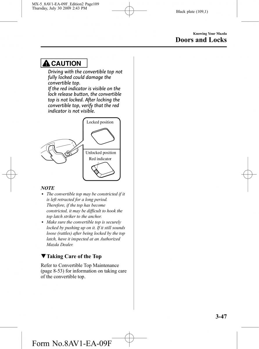 Mazda MX 5 Miata NC III 3 owners manual / page 109