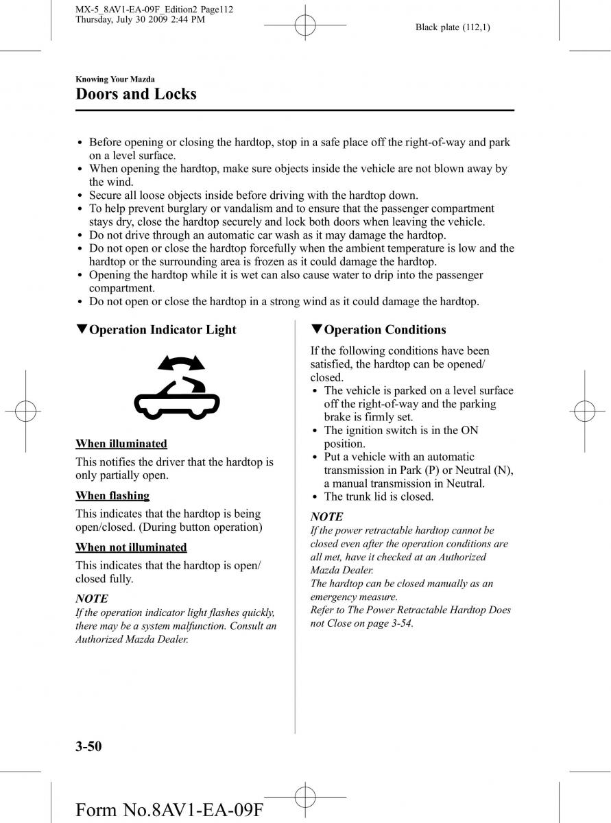 Mazda MX 5 Miata NC III 3 owners manual / page 112