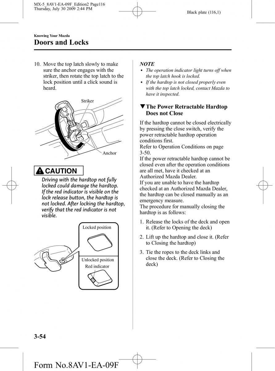 Mazda MX 5 Miata NC III 3 owners manual / page 116