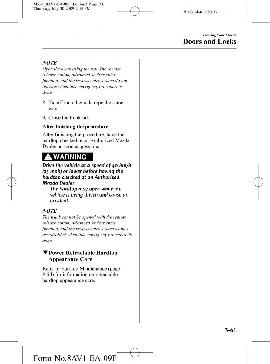 Mazda MX 5 Miata NC III 3 owners manual / page 123