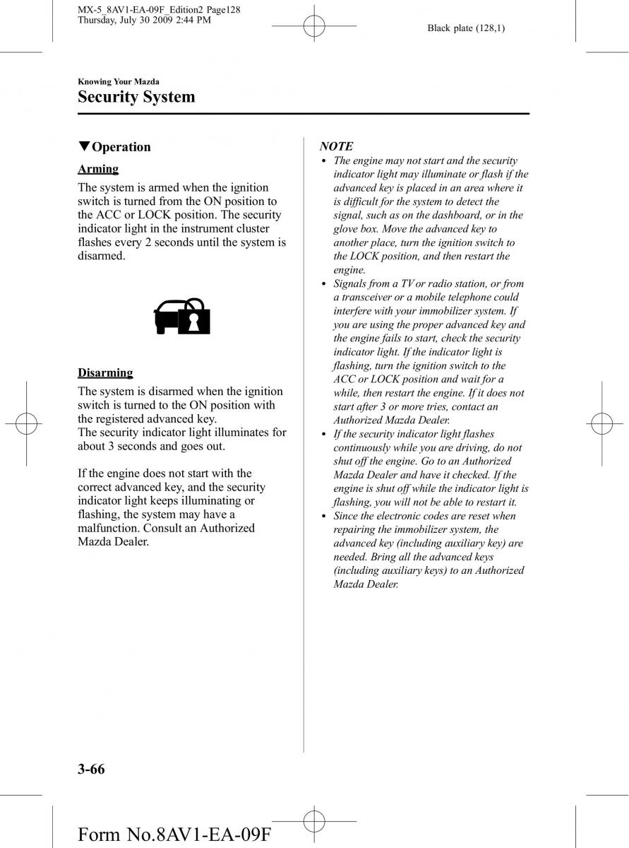 Mazda MX 5 Miata NC III 3 owners manual / page 128