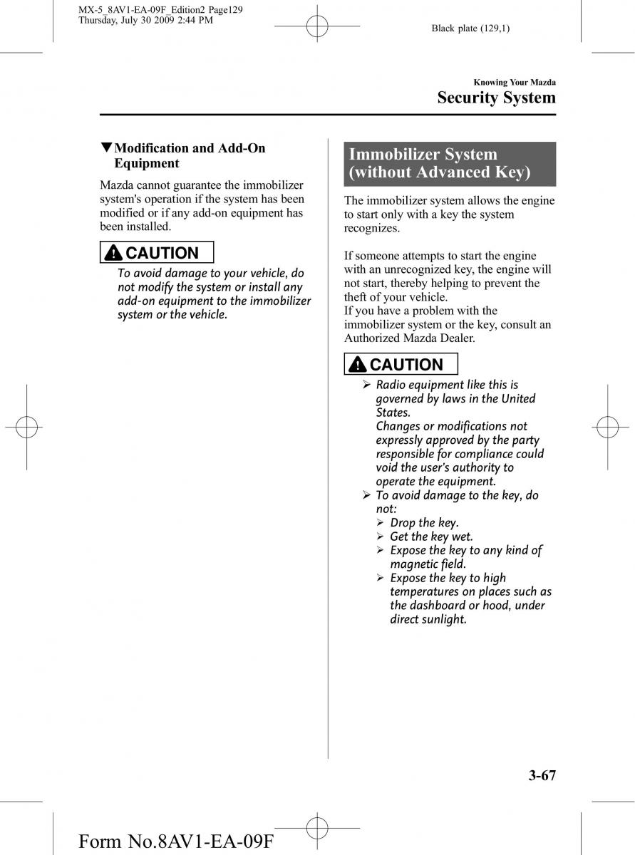 Mazda MX 5 Miata NC III 3 owners manual / page 129