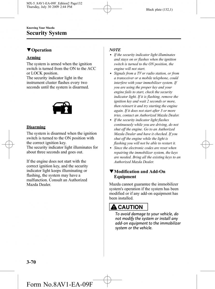 Mazda MX 5 Miata NC III 3 owners manual / page 132