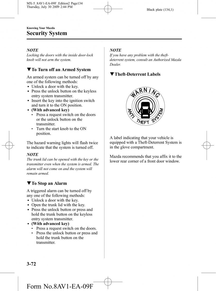 Mazda MX 5 Miata NC III 3 owners manual / page 134