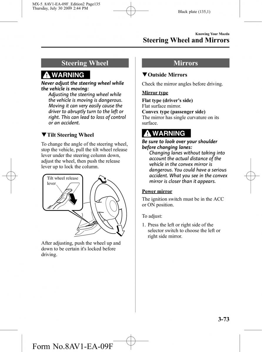 Mazda MX 5 Miata NC III 3 owners manual / page 135