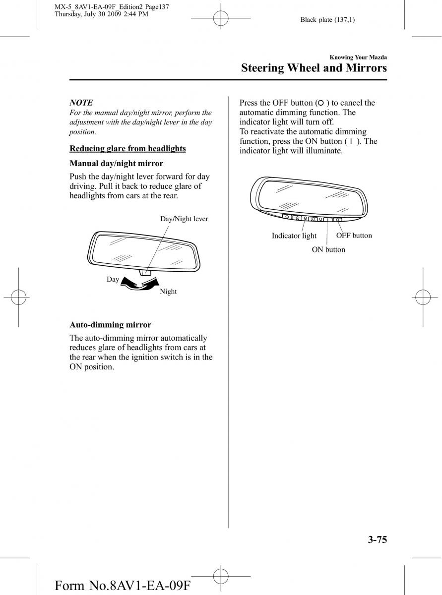 Mazda MX 5 Miata NC III 3 owners manual / page 137