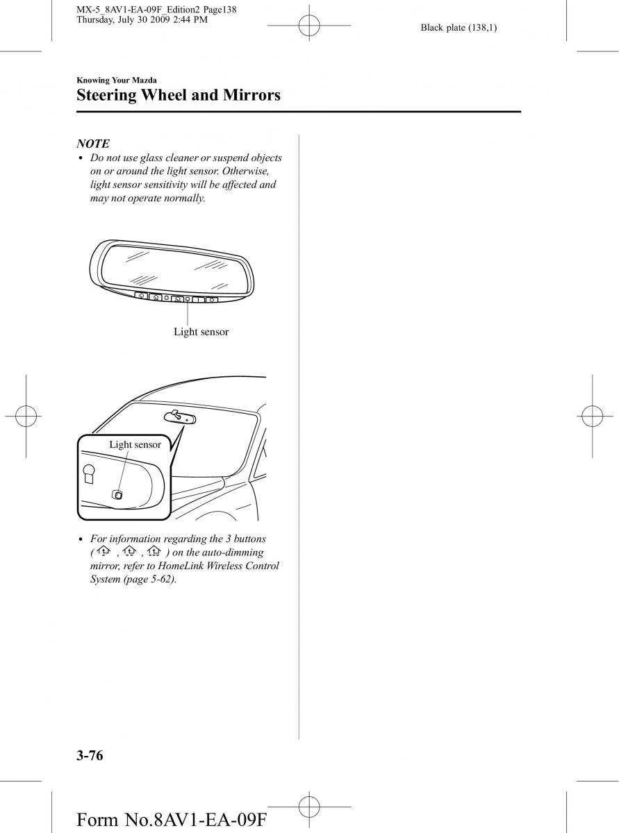 Mazda MX 5 Miata NC III 3 owners manual / page 138