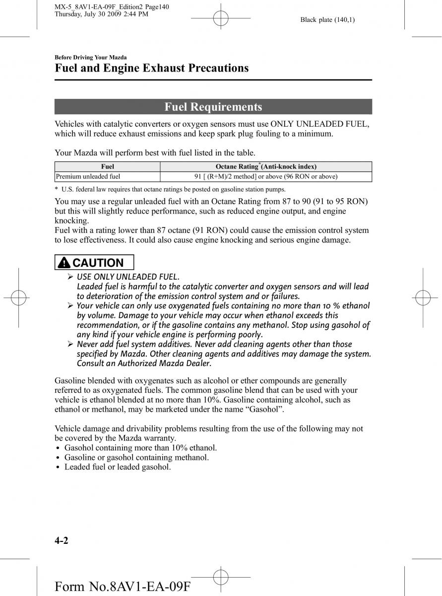 Mazda MX 5 Miata NC III 3 owners manual / page 140