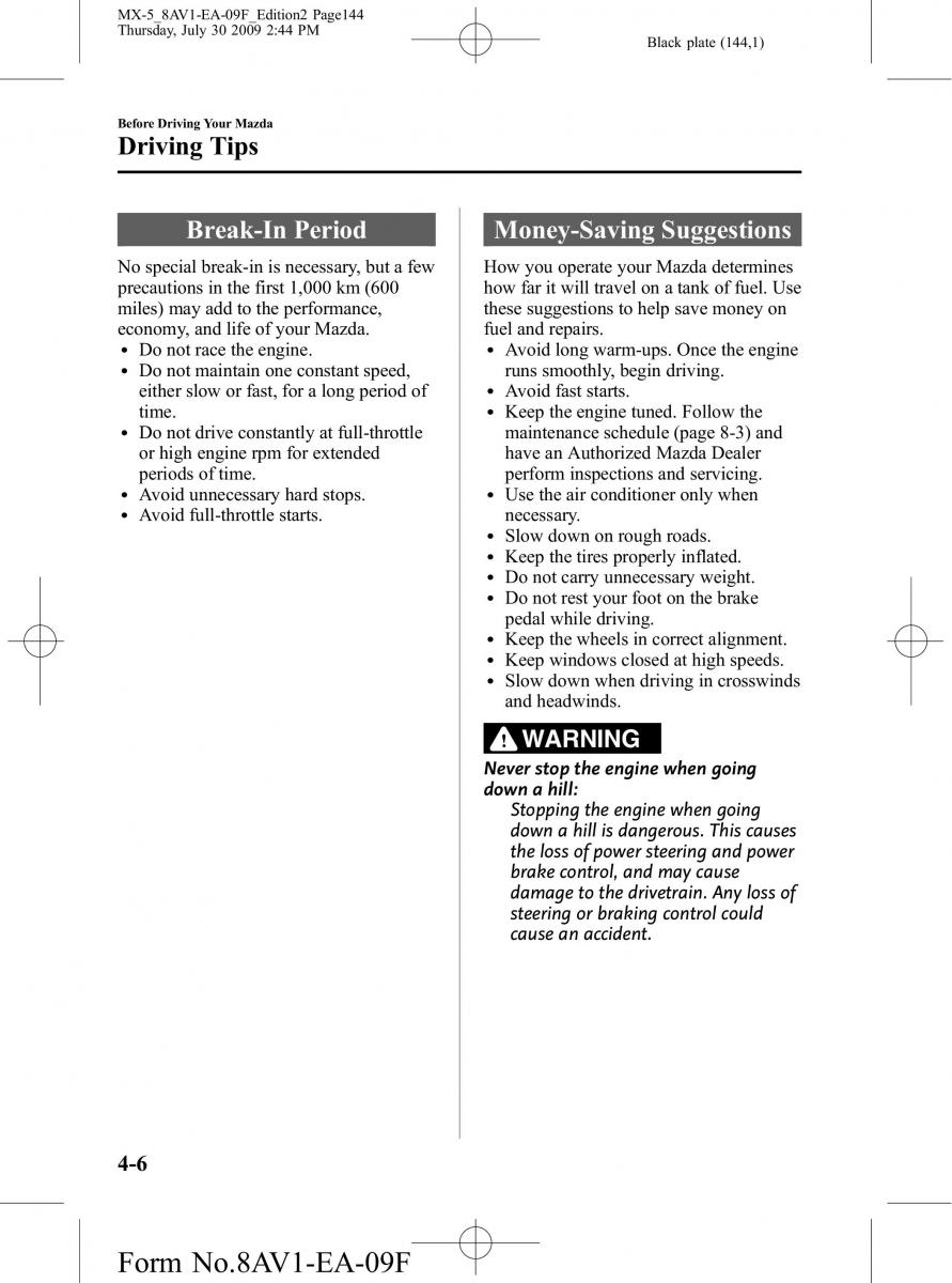 Mazda MX 5 Miata NC III 3 owners manual / page 144