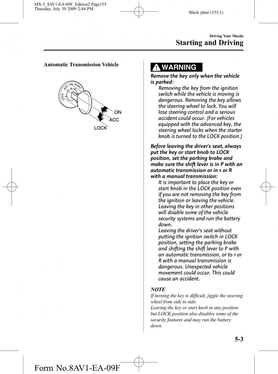 Mazda MX 5 Miata NC III 3 owners manual / page 155