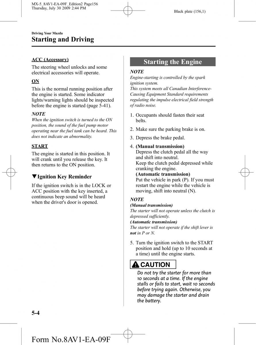 Mazda MX 5 Miata NC III 3 owners manual / page 156