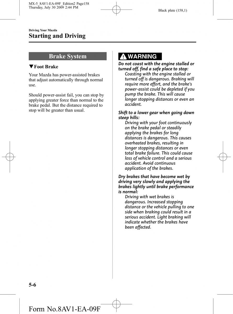 Mazda MX 5 Miata NC III 3 owners manual / page 158