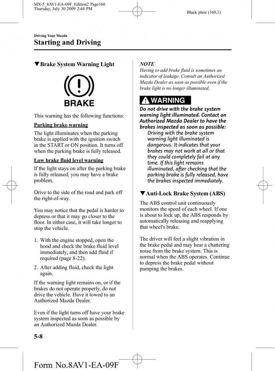 Mazda MX 5 Miata NC III 3 owners manual / page 160