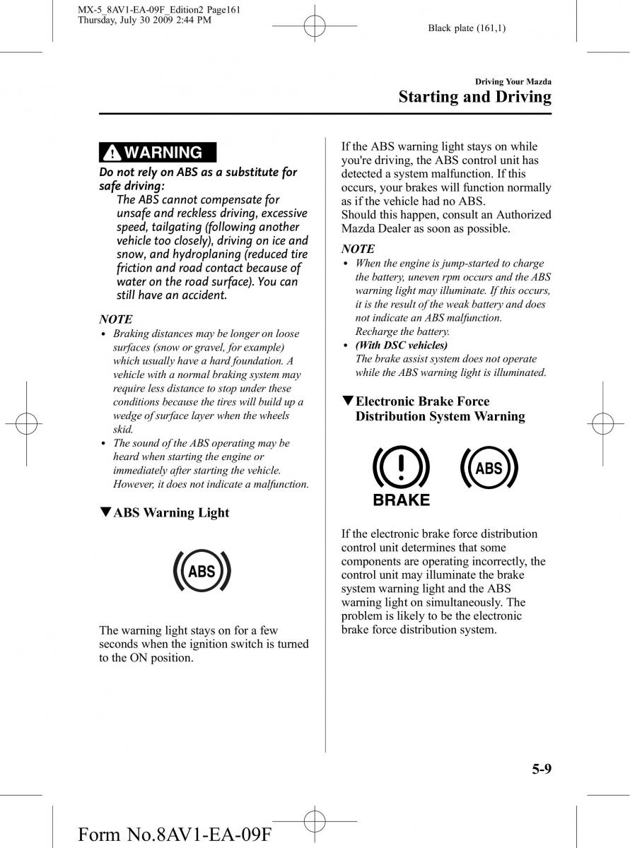 Mazda MX 5 Miata NC III 3 owners manual / page 161