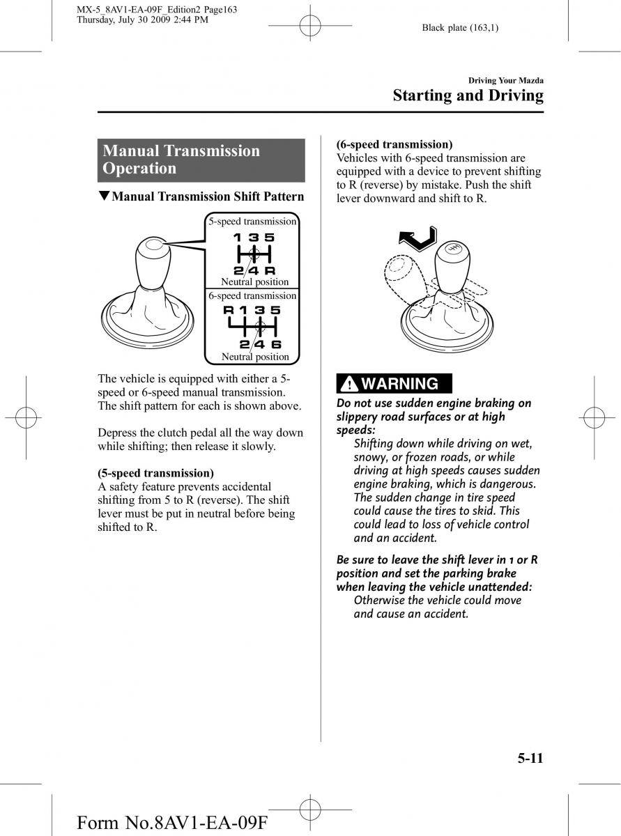 Mazda MX 5 Miata NC III 3 owners manual / page 163