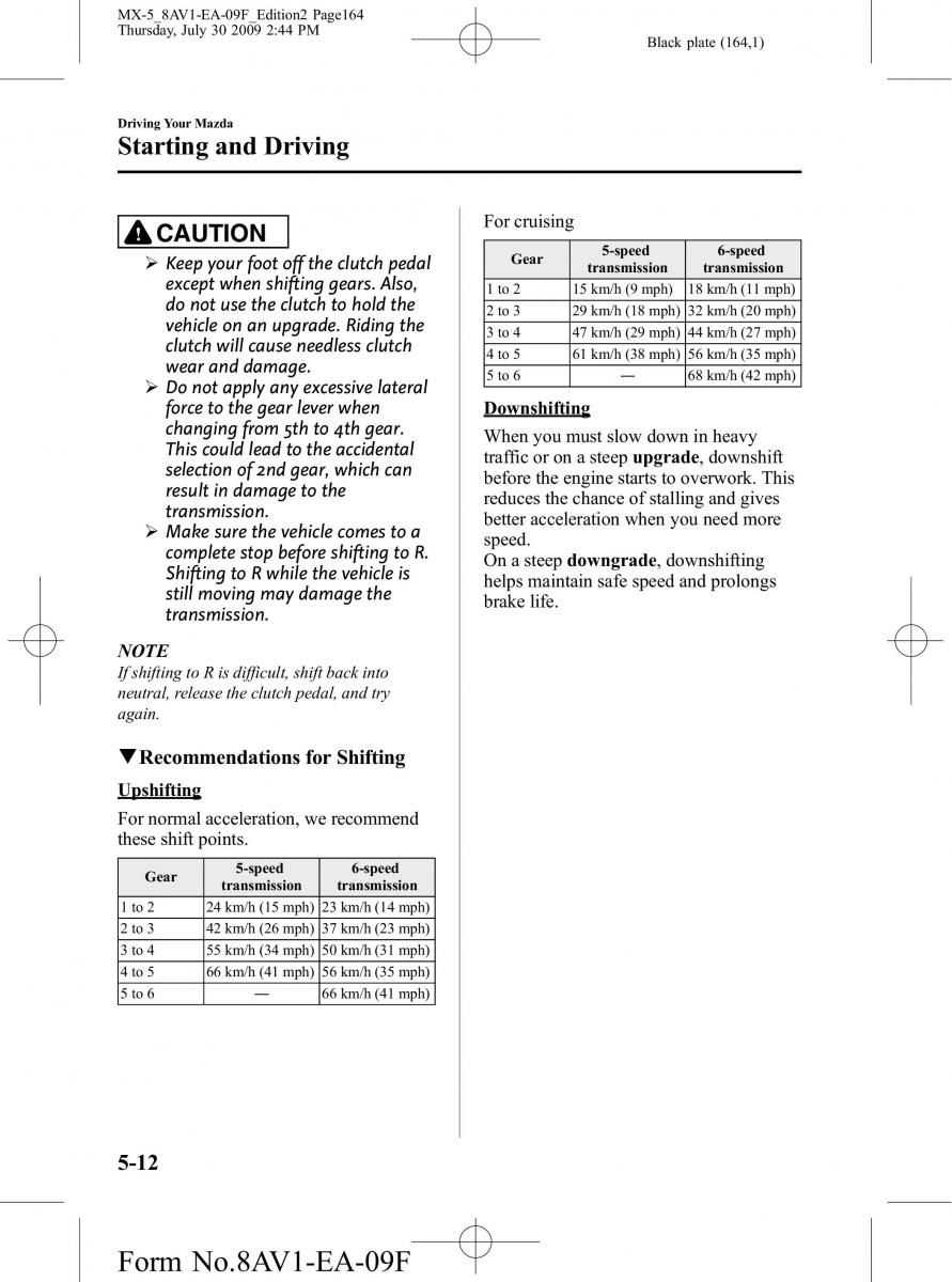 Mazda MX 5 Miata NC III 3 owners manual / page 164