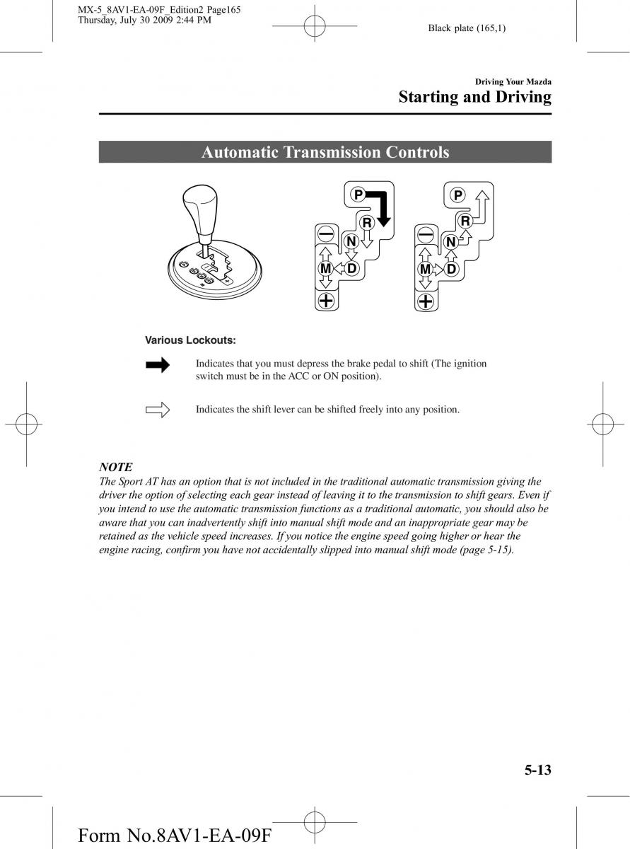 Mazda MX 5 Miata NC III 3 owners manual / page 165