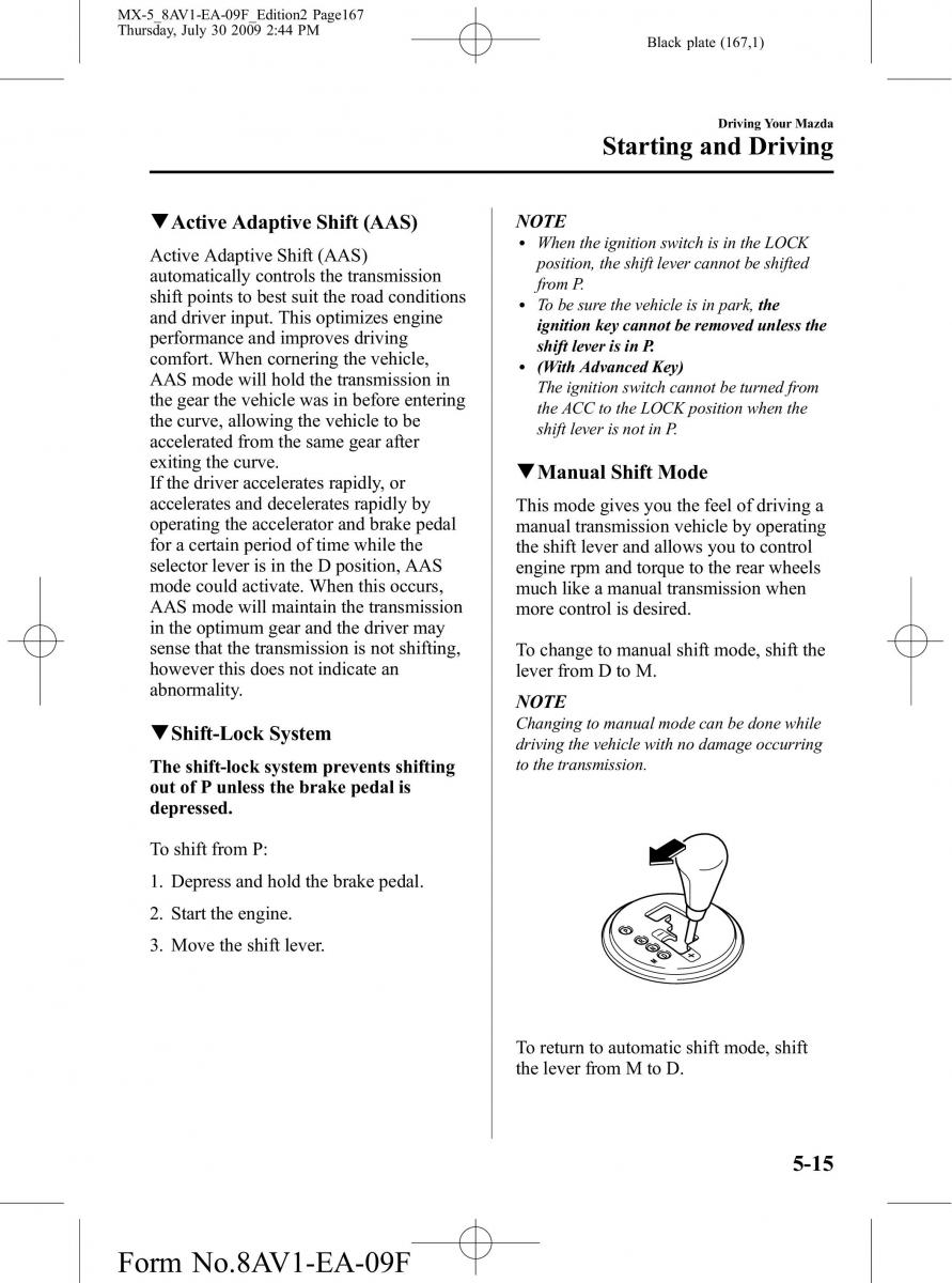 Mazda MX 5 Miata NC III 3 owners manual / page 167