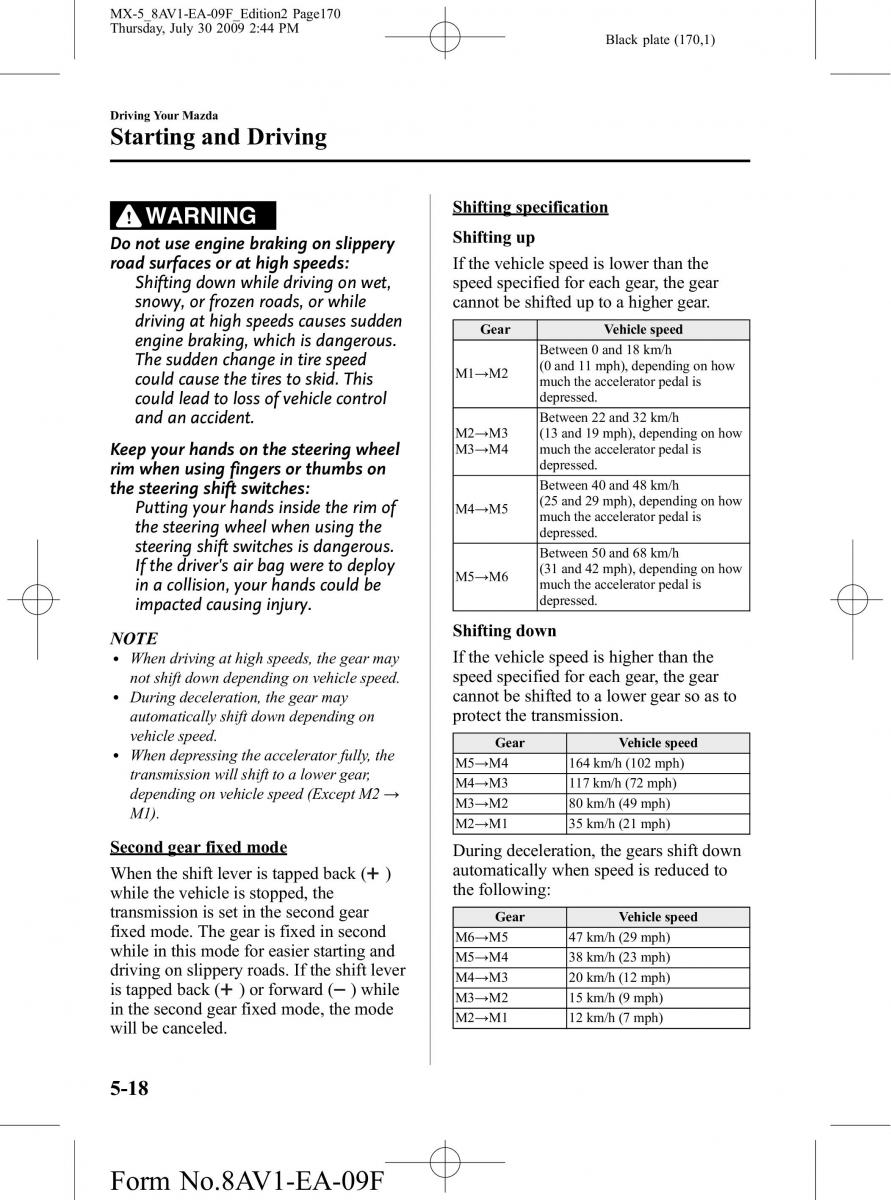 Mazda MX 5 Miata NC III 3 owners manual / page 170