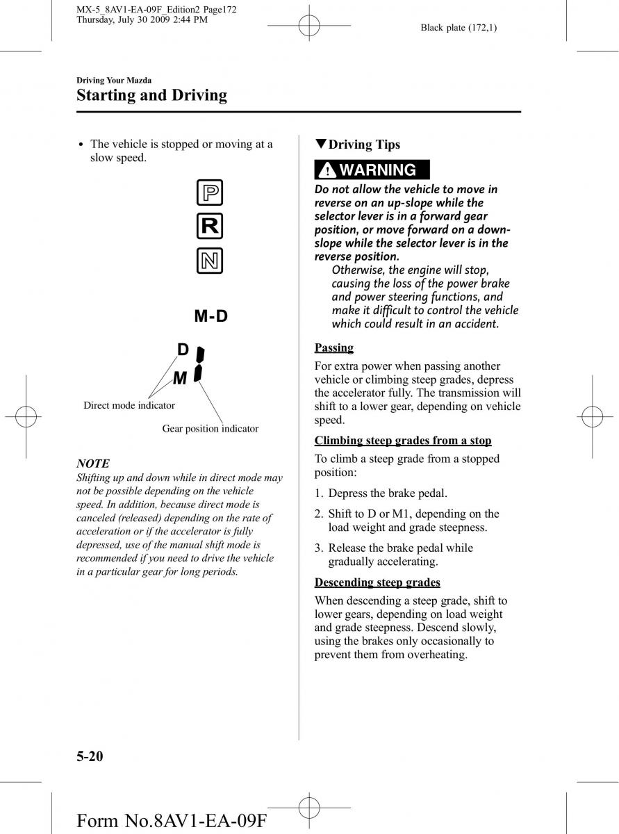 Mazda MX 5 Miata NC III 3 owners manual / page 172