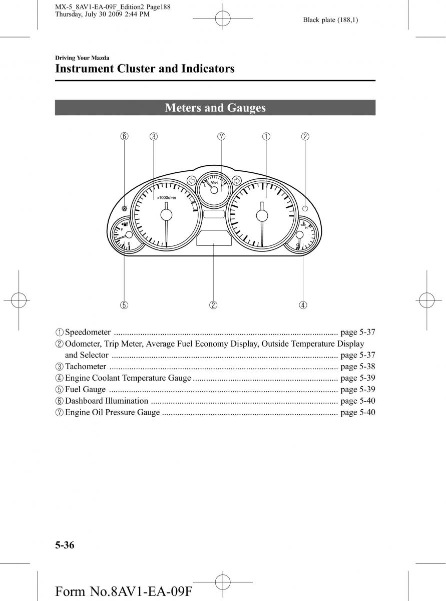 Mazda MX 5 Miata NC III 3 owners manual / page 188