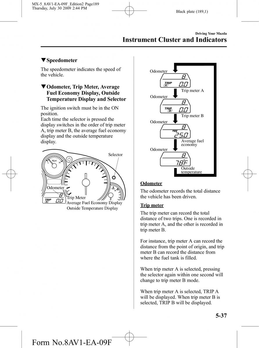 Mazda MX 5 Miata NC III 3 owners manual / page 189