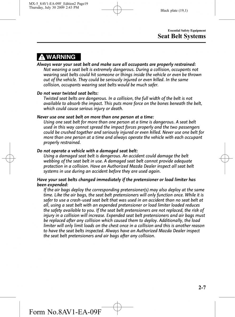 Mazda MX 5 Miata NC III 3 owners manual / page 19