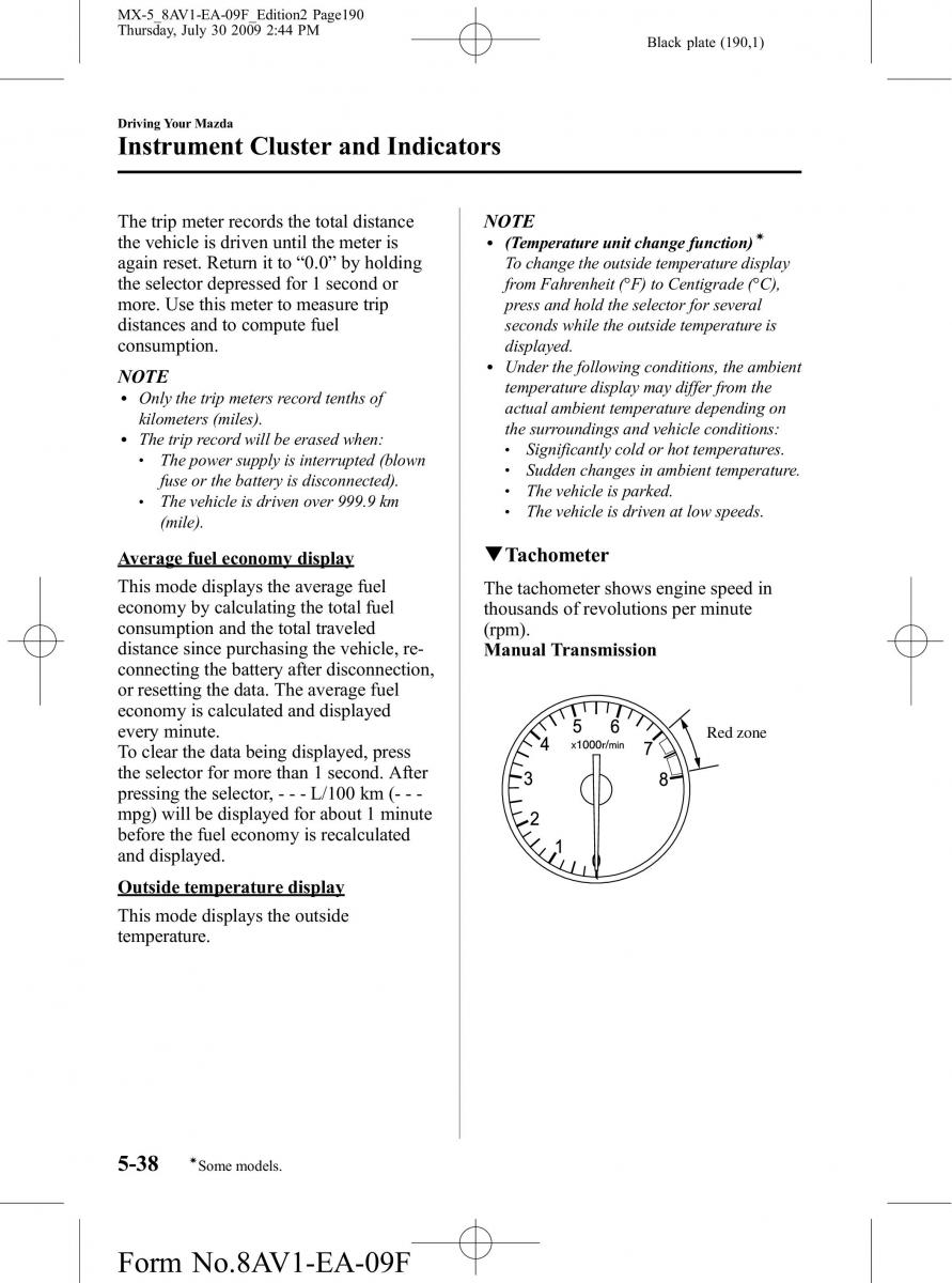 Mazda MX 5 Miata NC III 3 owners manual / page 190