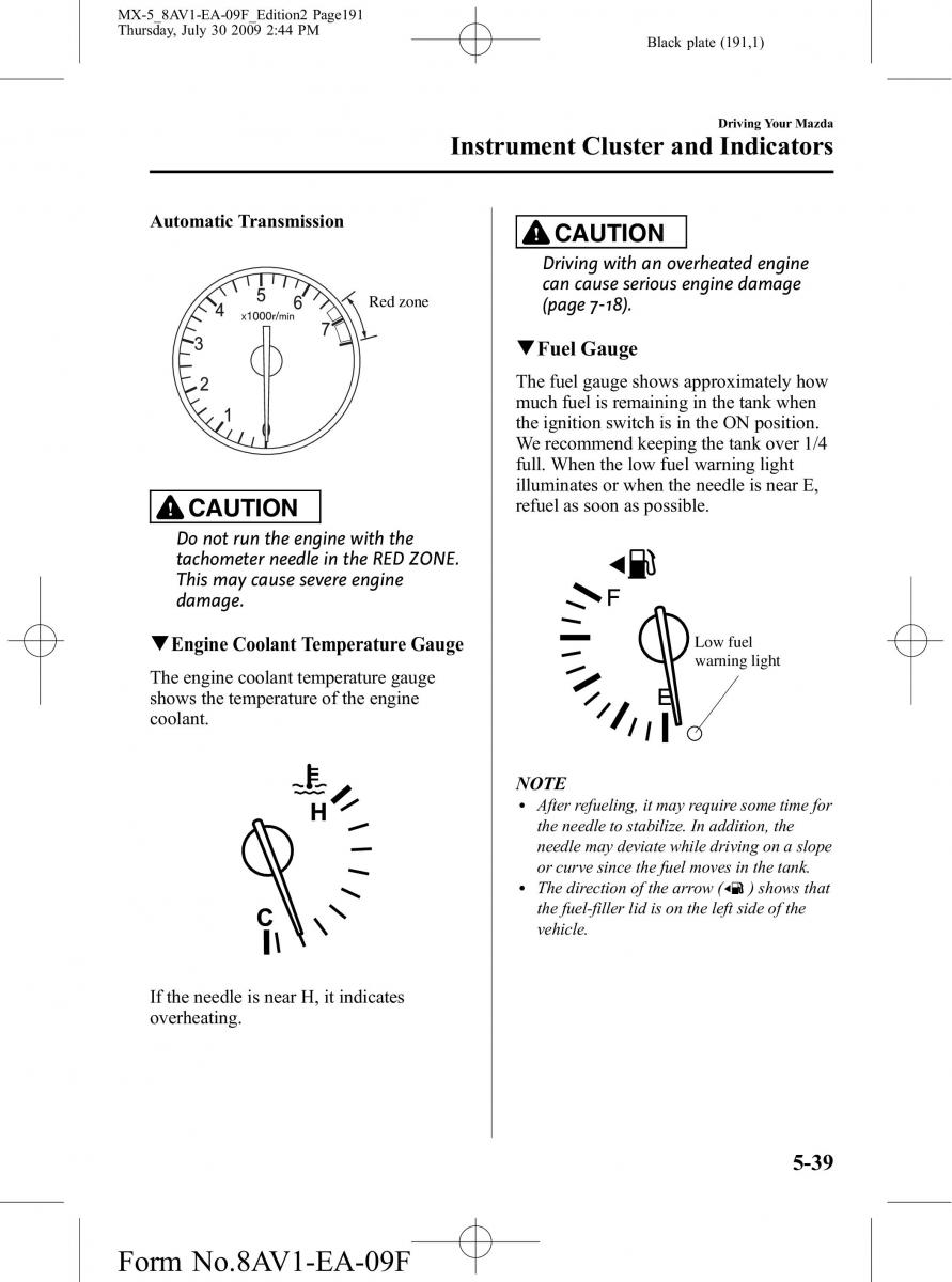 Mazda MX 5 Miata NC III 3 owners manual / page 191