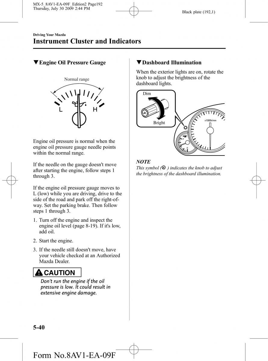 Mazda MX 5 Miata NC III 3 owners manual / page 192