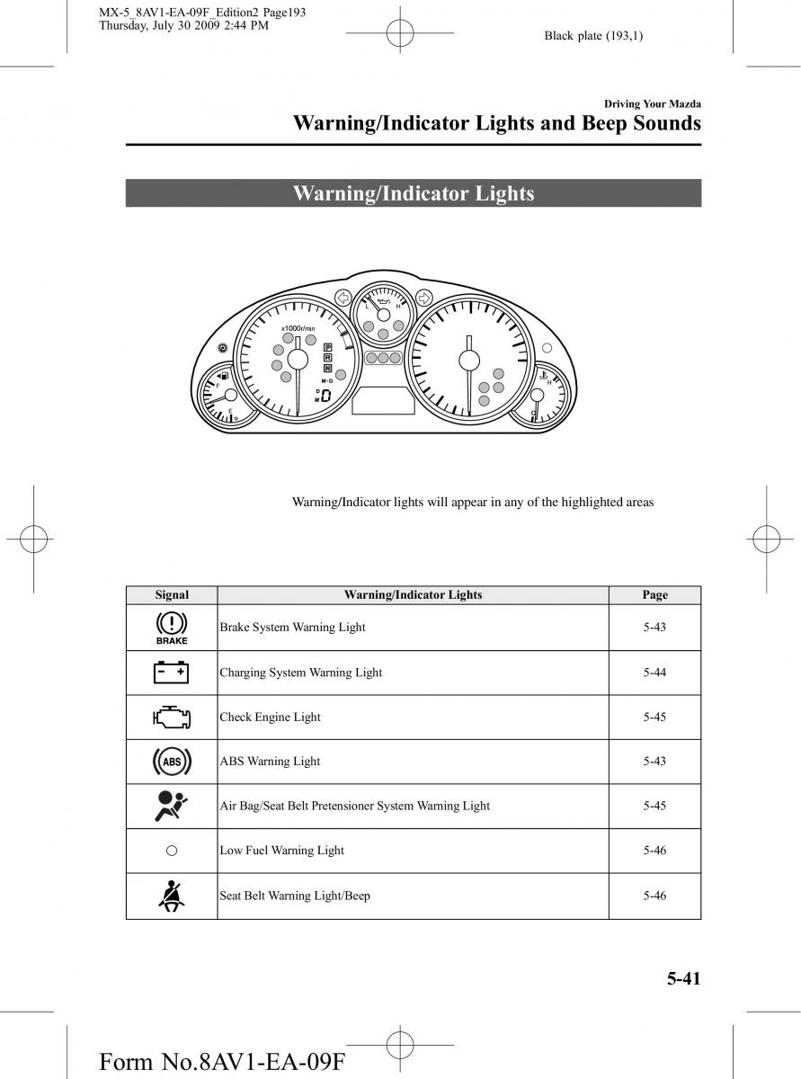 Mazda MX 5 Miata NC III 3 owners manual / page 193