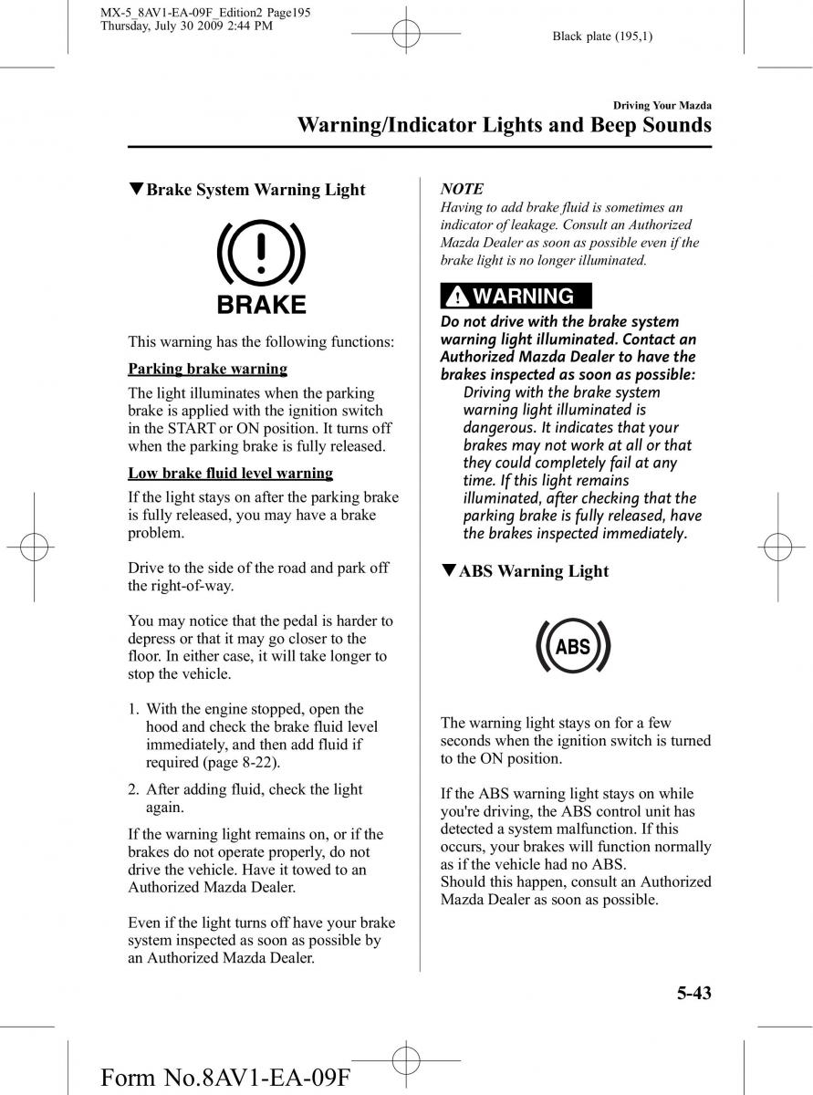 Mazda MX 5 Miata NC III 3 owners manual / page 195