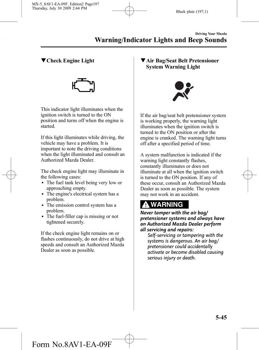 Mazda MX 5 Miata NC III 3 owners manual / page 197