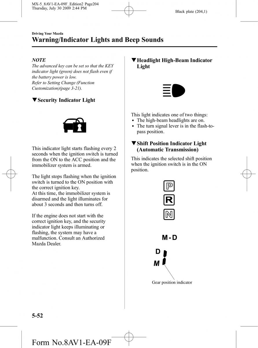 Mazda MX 5 Miata NC III 3 owners manual / page 204