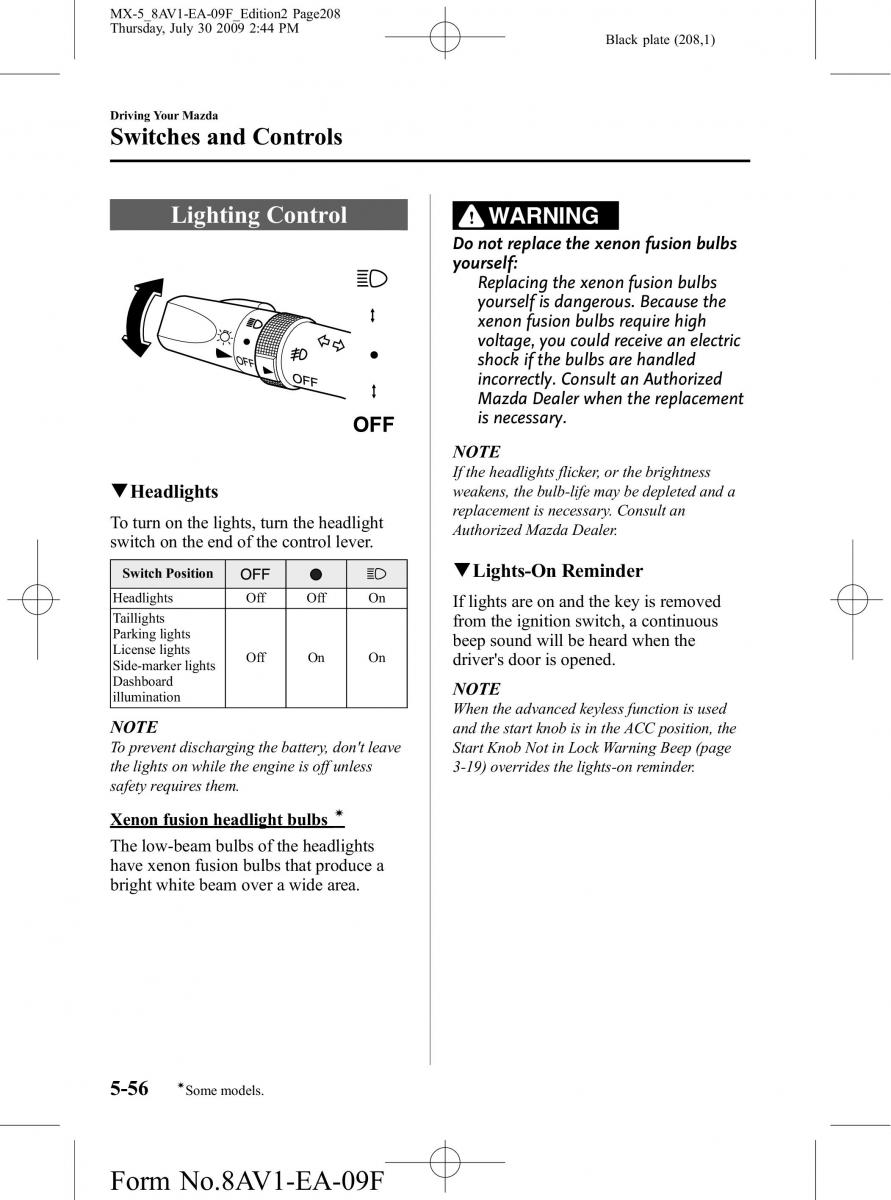 Mazda MX 5 Miata NC III 3 owners manual / page 208