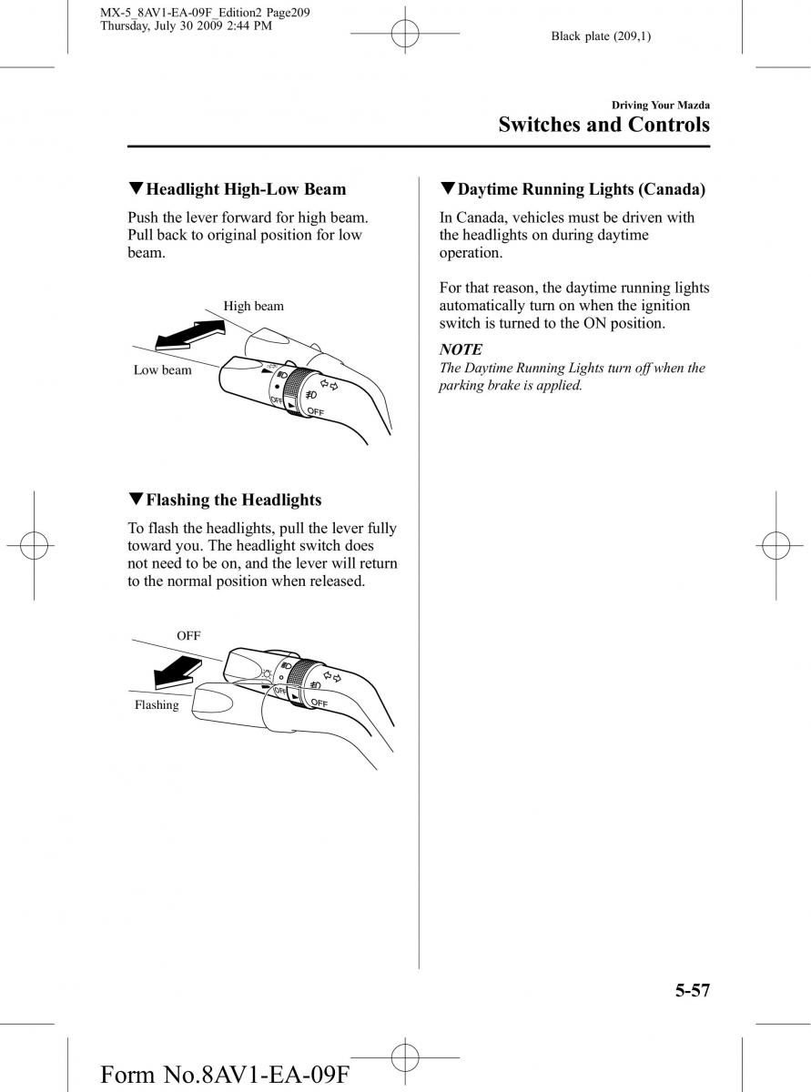 Mazda MX 5 Miata NC III 3 owners manual / page 209