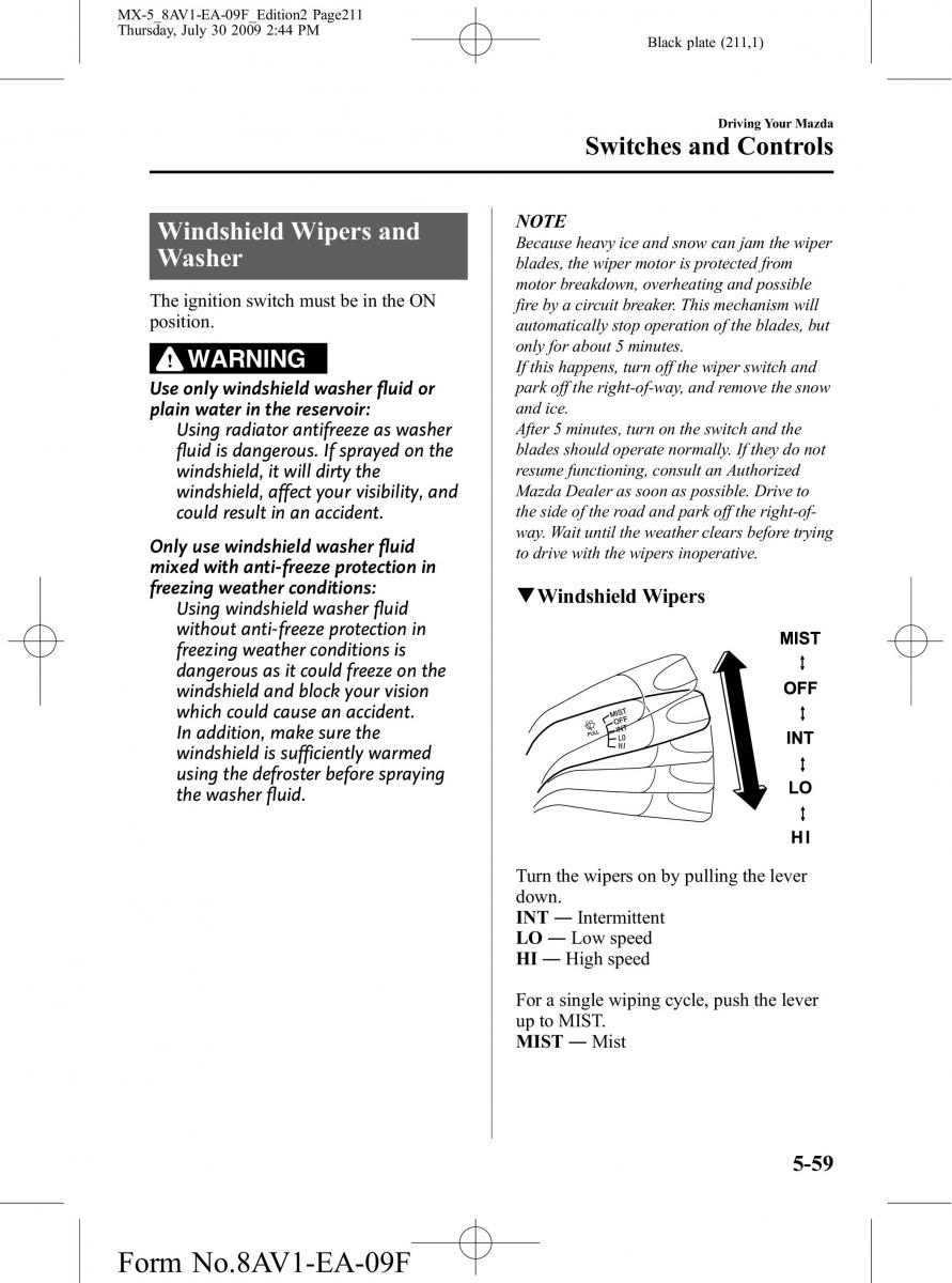 Mazda MX 5 Miata NC III 3 owners manual / page 211