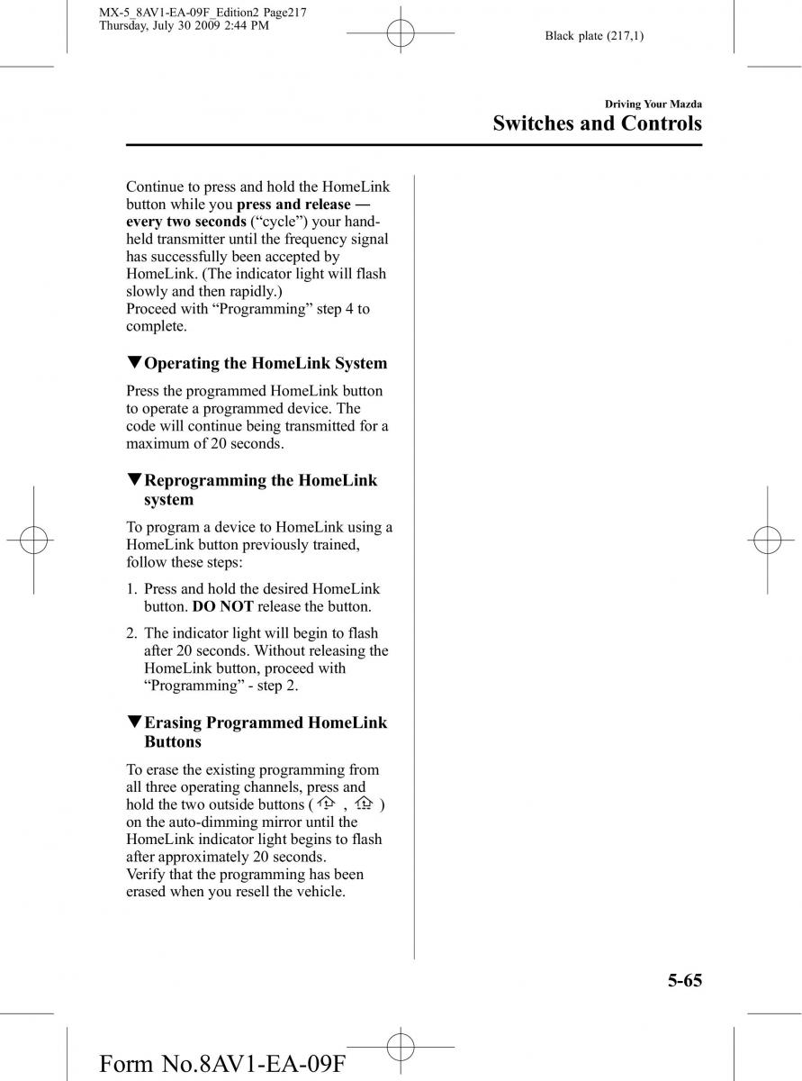 Mazda MX 5 Miata NC III 3 owners manual / page 217