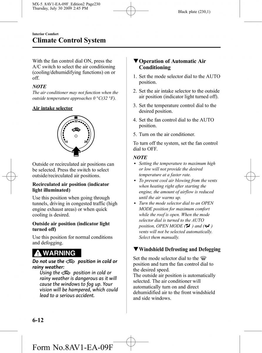 Mazda MX 5 Miata NC III 3 owners manual / page 230