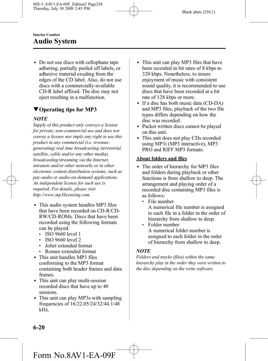 Mazda MX 5 Miata NC III 3 owners manual / page 238