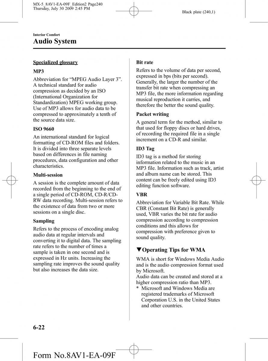 Mazda MX 5 Miata NC III 3 owners manual / page 240