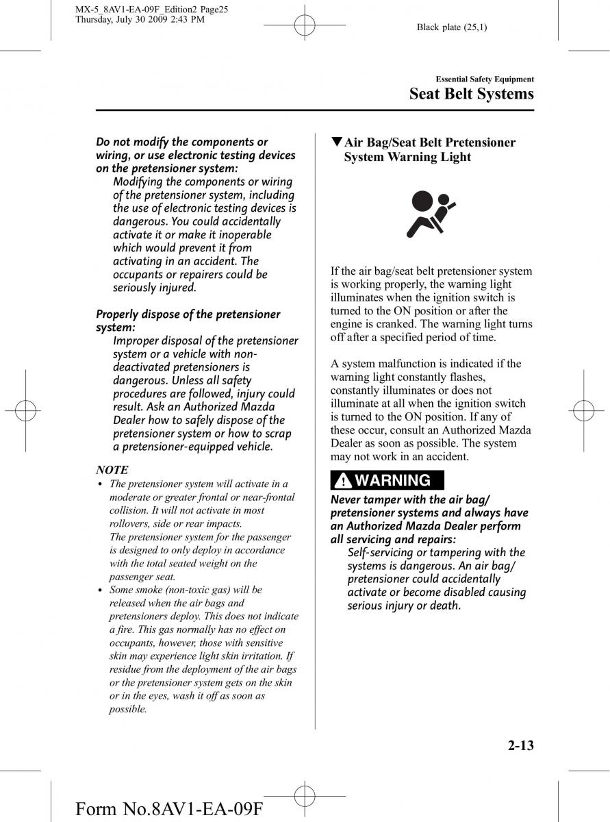 Mazda MX 5 Miata NC III 3 owners manual / page 25