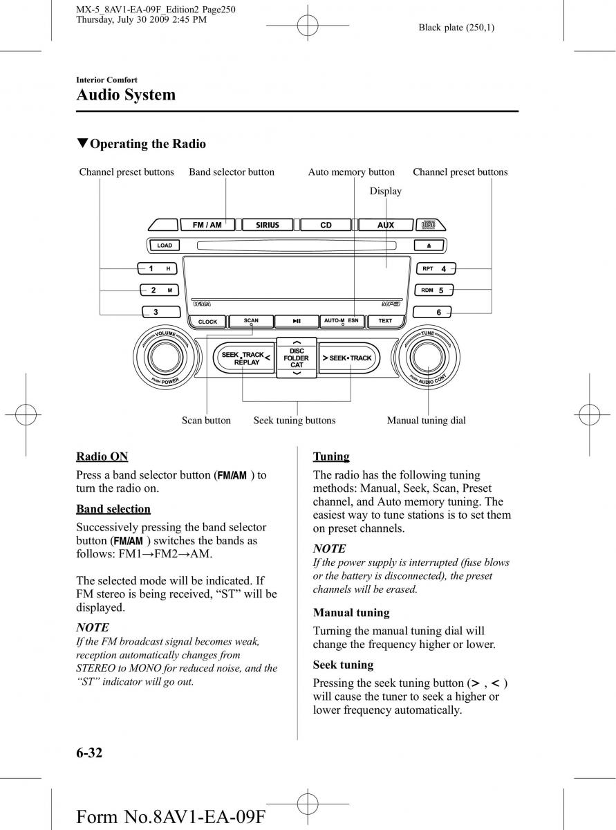 Mazda MX 5 Miata NC III 3 owners manual / page 250