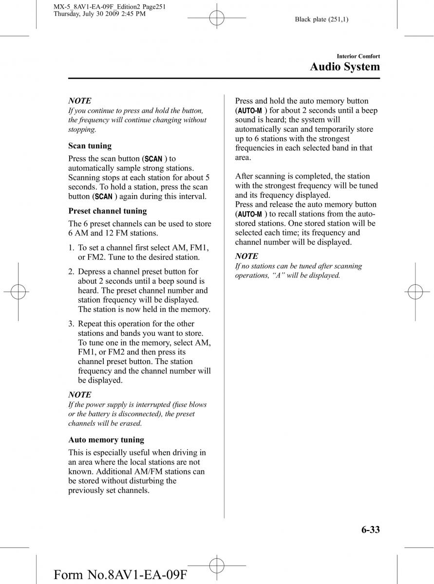 Mazda MX 5 Miata NC III 3 owners manual / page 251