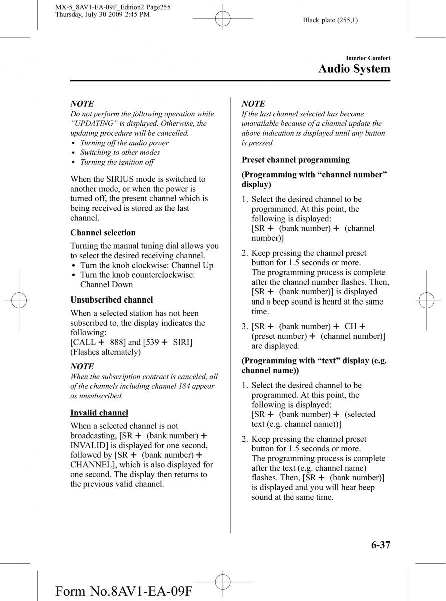 Mazda MX 5 Miata NC III 3 owners manual / page 255