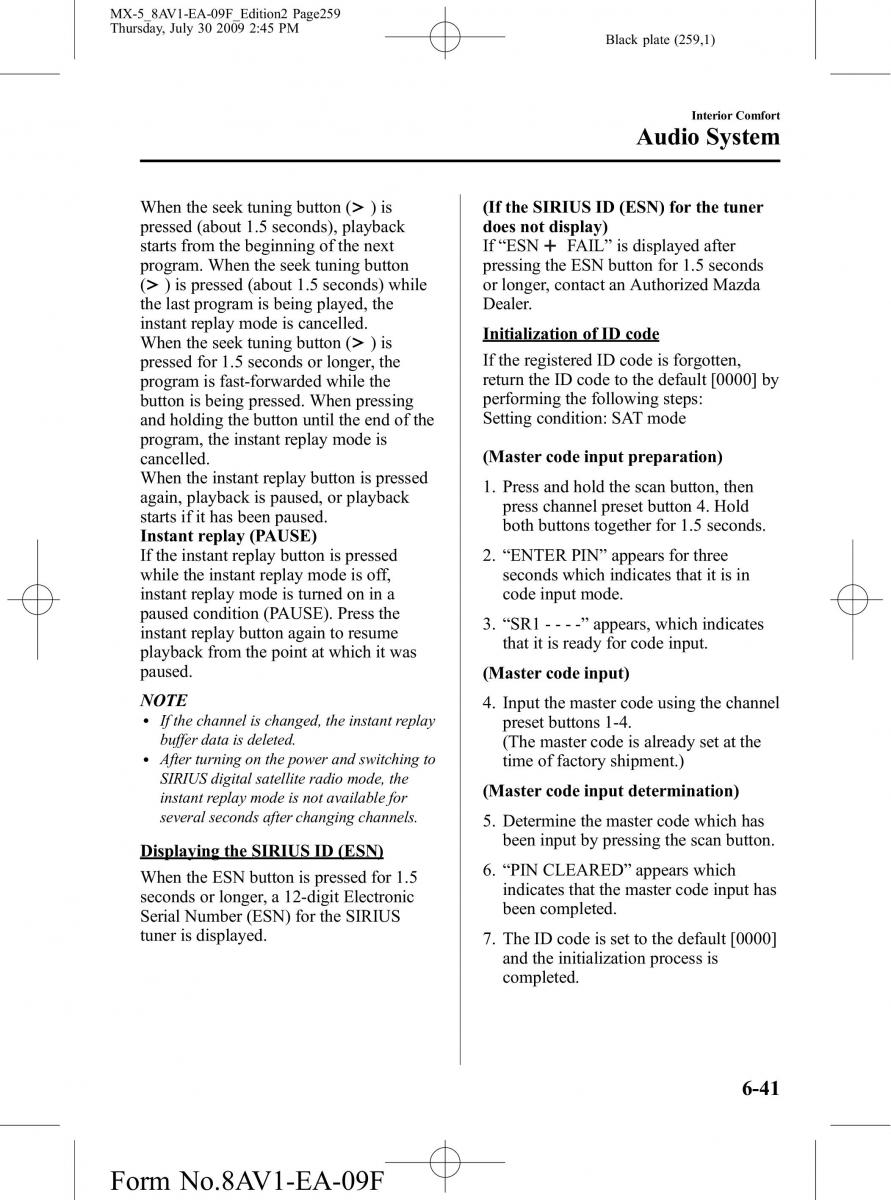 Mazda MX 5 Miata NC III 3 owners manual / page 259