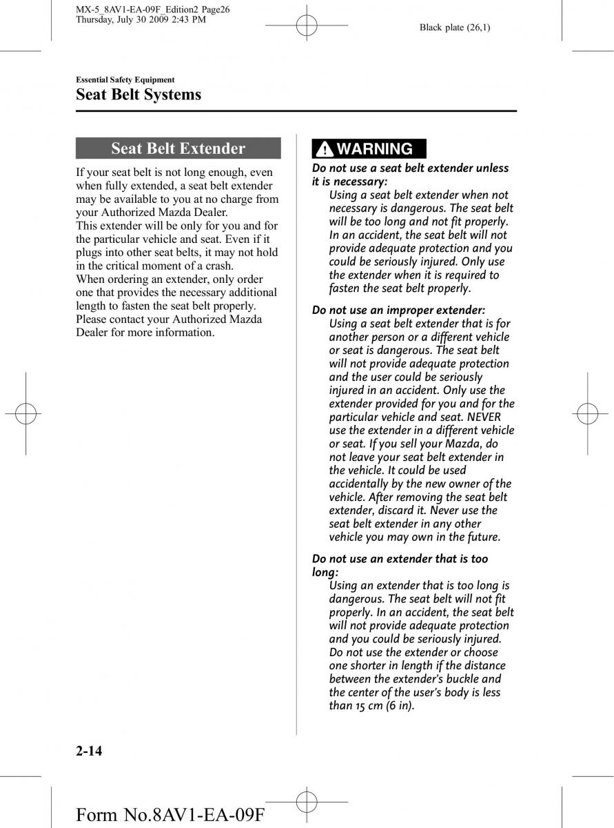 Mazda MX 5 Miata NC III 3 owners manual / page 26