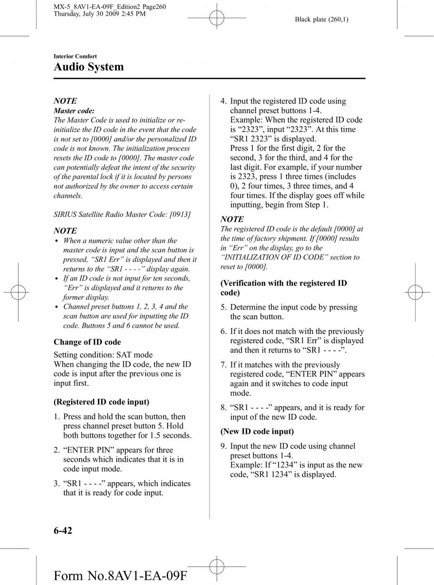 Mazda MX 5 Miata NC III 3 owners manual / page 260