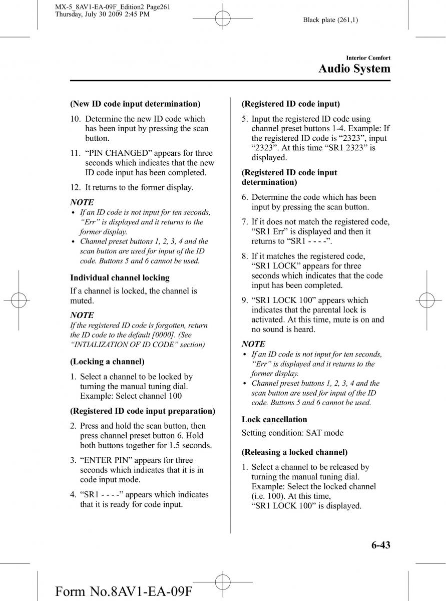 Mazda MX 5 Miata NC III 3 owners manual / page 261