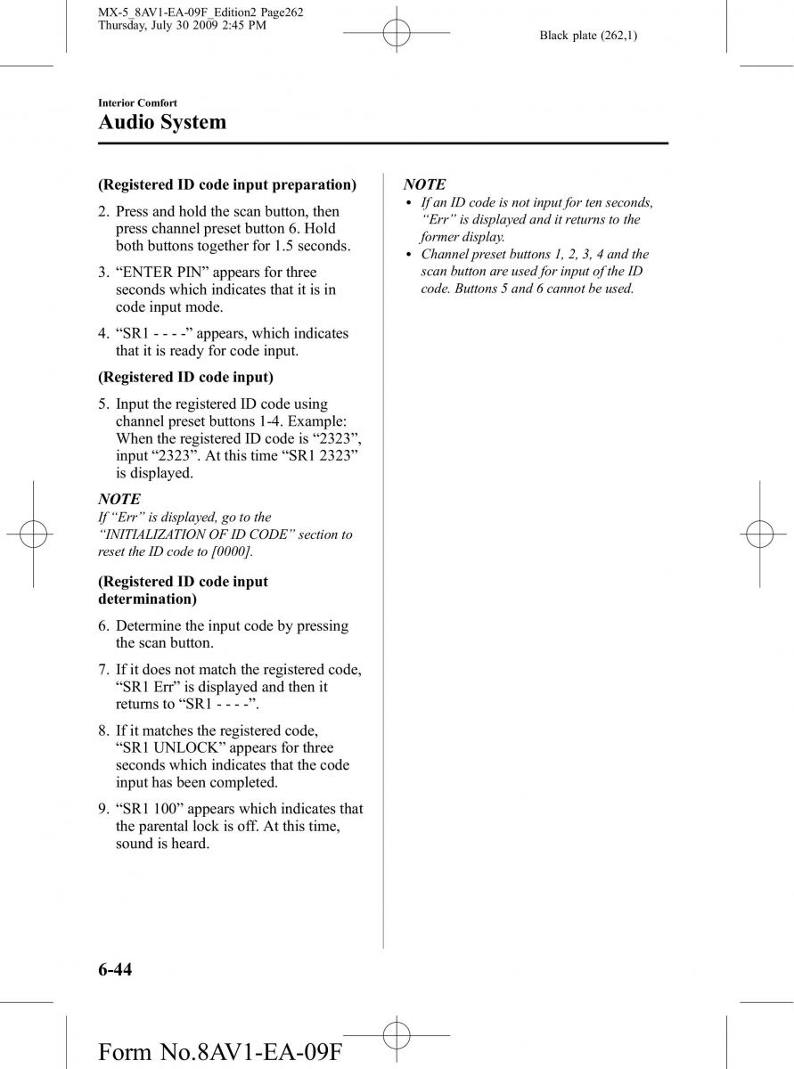 Mazda MX 5 Miata NC III 3 owners manual / page 262